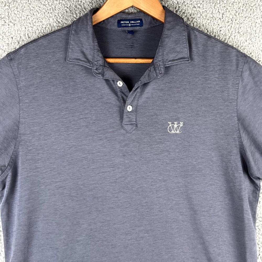 Peter Millar Polo Shirt Mens Large Grey Blue Jersey Performance Crown Crafted - Picture 2 of 11